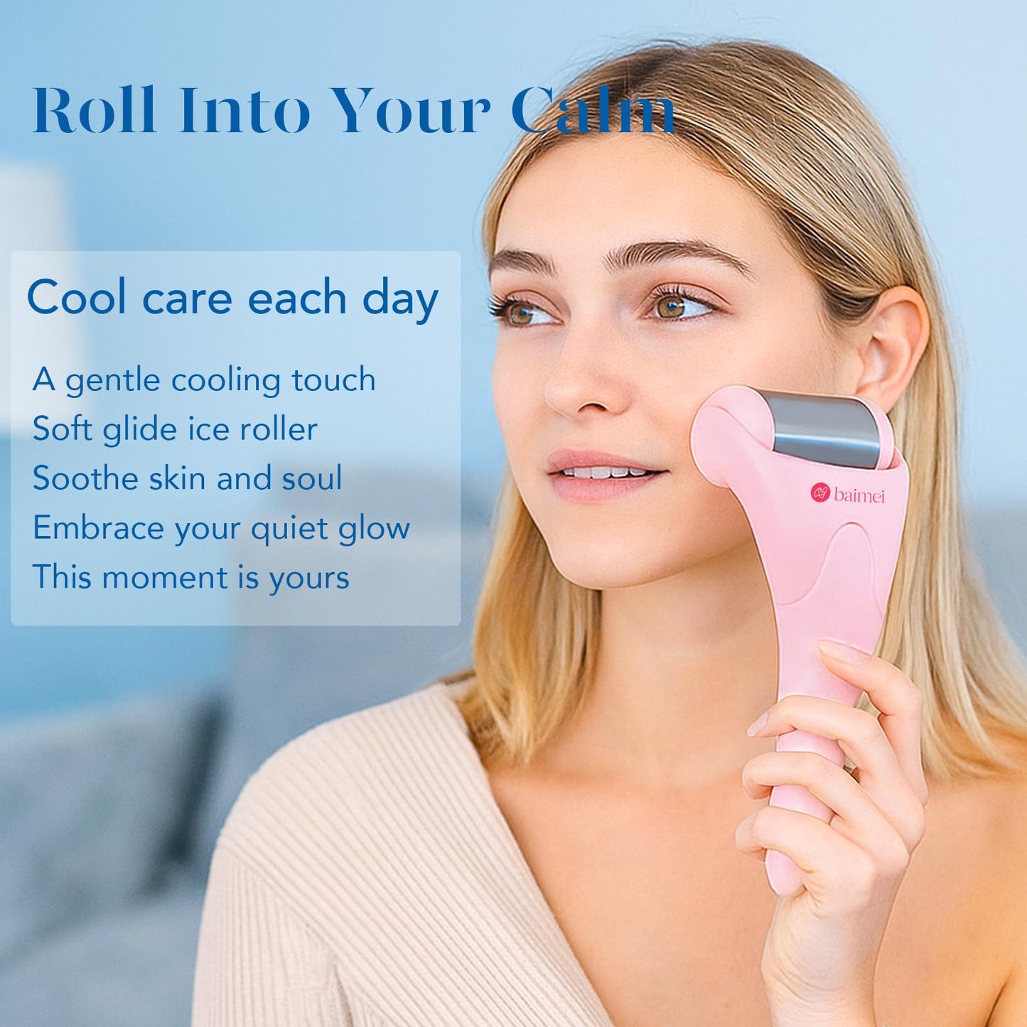 BAIMEI IcyMe Ice Roller for Face and Gua Sha Facial Tool Set, Ice Face Roller Reduces Puffiness Relieves Migraines Skin Care Tools, Self Care Gift for Women - Pink