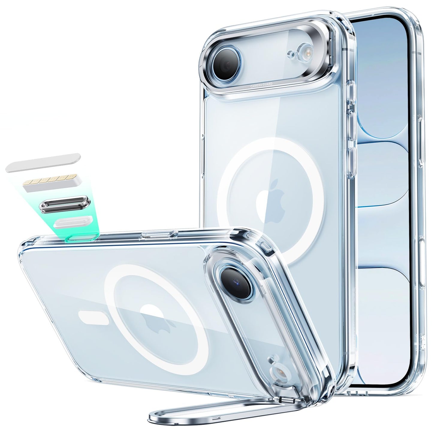 ESR Silicone Case for iPhone 17, Built-in Camera Stash Stand Compatible with MagSafe, Military-Grade Drop Protection Magnetic Phone Case for iPhone 17, Cloud Series, Rosy Pink
