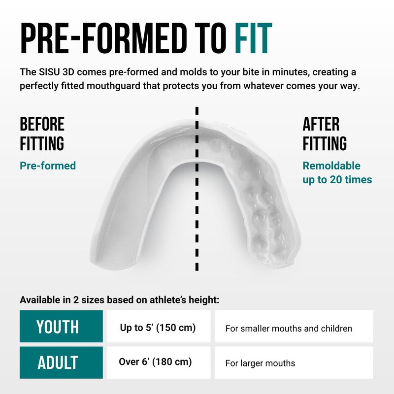 SISU 3D Mouthguard, Snow White with Case - Pre-Formed, Easy Fit Protection for Lacrosse, Football, Hockey, Team Sports - Adult Fit - Remoldable Up to 20 Times - Works for Braces - Non Toxic