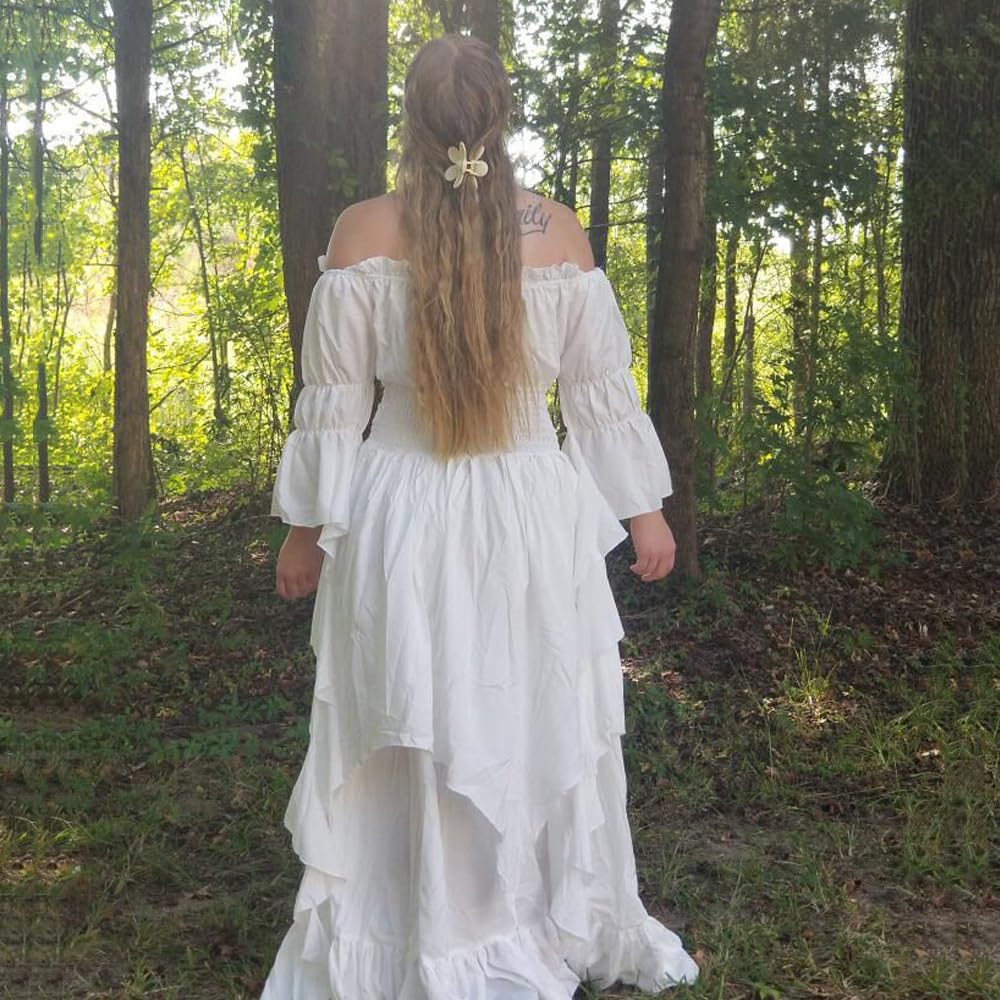 Abaowedding Women's Gothic Witch Dress Medieval Renaissance Costume Victorian Dress White Small/Medium