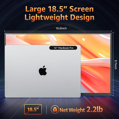 Portable Monitor 18.5 inch 1080P FHD 128% sRGB 100Hz, Travel Monitor for Laptop MacBook Surface PC Xbox PS5, HDMI Dual USB-C VESA Compatible Built-in Speaker, with Kickstand