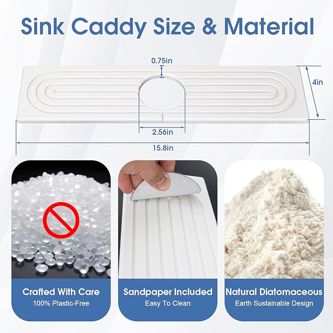 Kitchen Sink Faucet Mat, Water Absorbent Diatomite Stone Sink Tray, Diatomite
