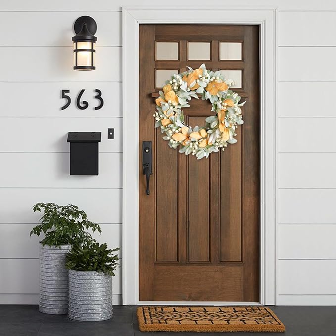 Idyllic Spring Wreath 20 Inches, Summer Wreath with Lambs Ear Leaves and Berries for Front Door Outside Farmhouse All Seasons Decoration Outdoor Fall Wreaths for Front Door