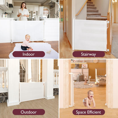 Momcozy Retractable Baby Gate, 33" Tall, Extends up to 55" Wide, Child Safety Baby Gates for Stairs, Doorways, Hallways, Indoor, Outdoor White