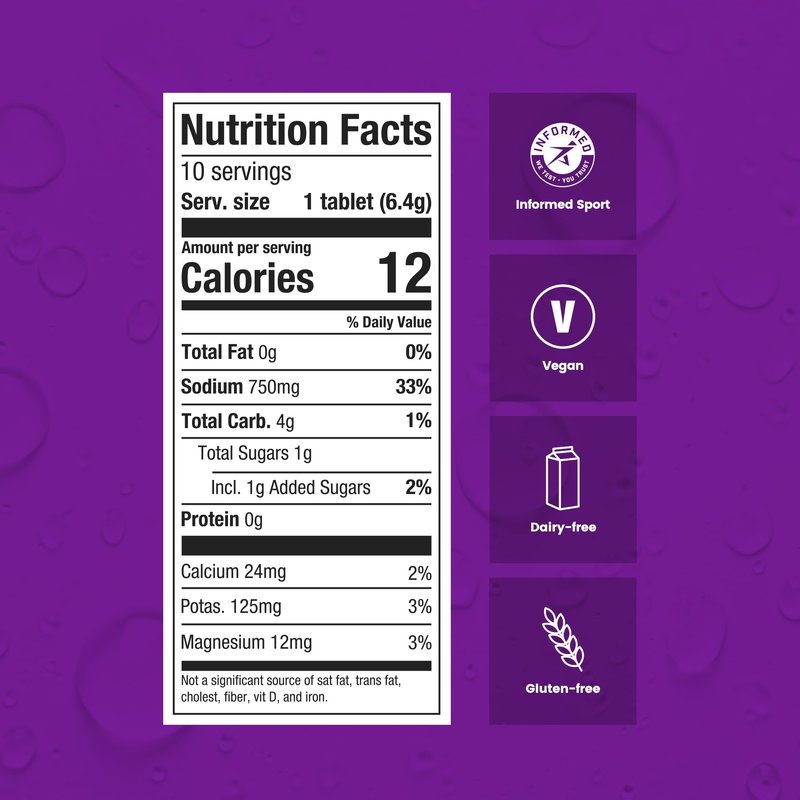 Precision Hydration Electrolyte Tablets - Multi Strength Effervescent Hydration Tablets - Combats Cramp - Low Calorie, Gluten Free, Vegan/Vegetarian Friendly (1 Tube, 1500mg/L - Purple Tube)