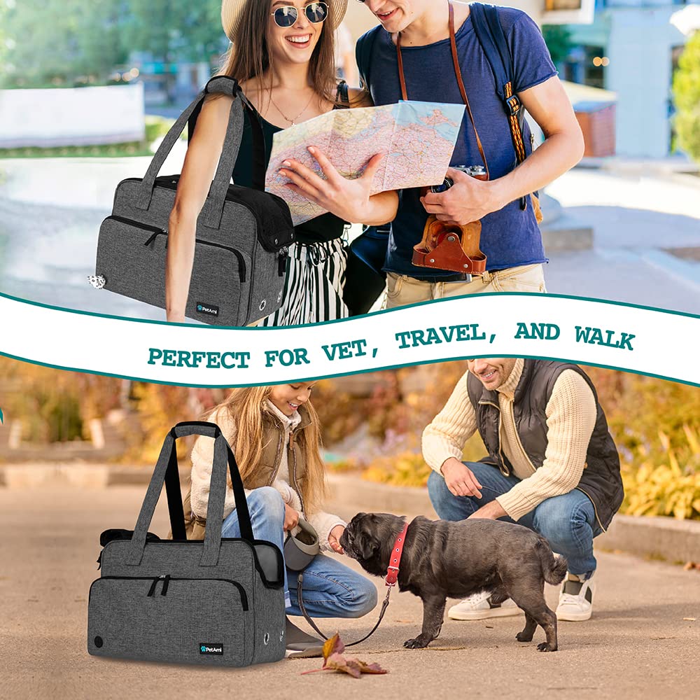 PetAmi Small Dog Purse Carrier, Soft-Sided Pet Carrier Bag with Pockets, Portable Medium Dog Puppy Large Cat Travel Handbag Tote, Airline Approved Breathable Mesh, Poop Dispenser Sherpa Bed, Dark Gray