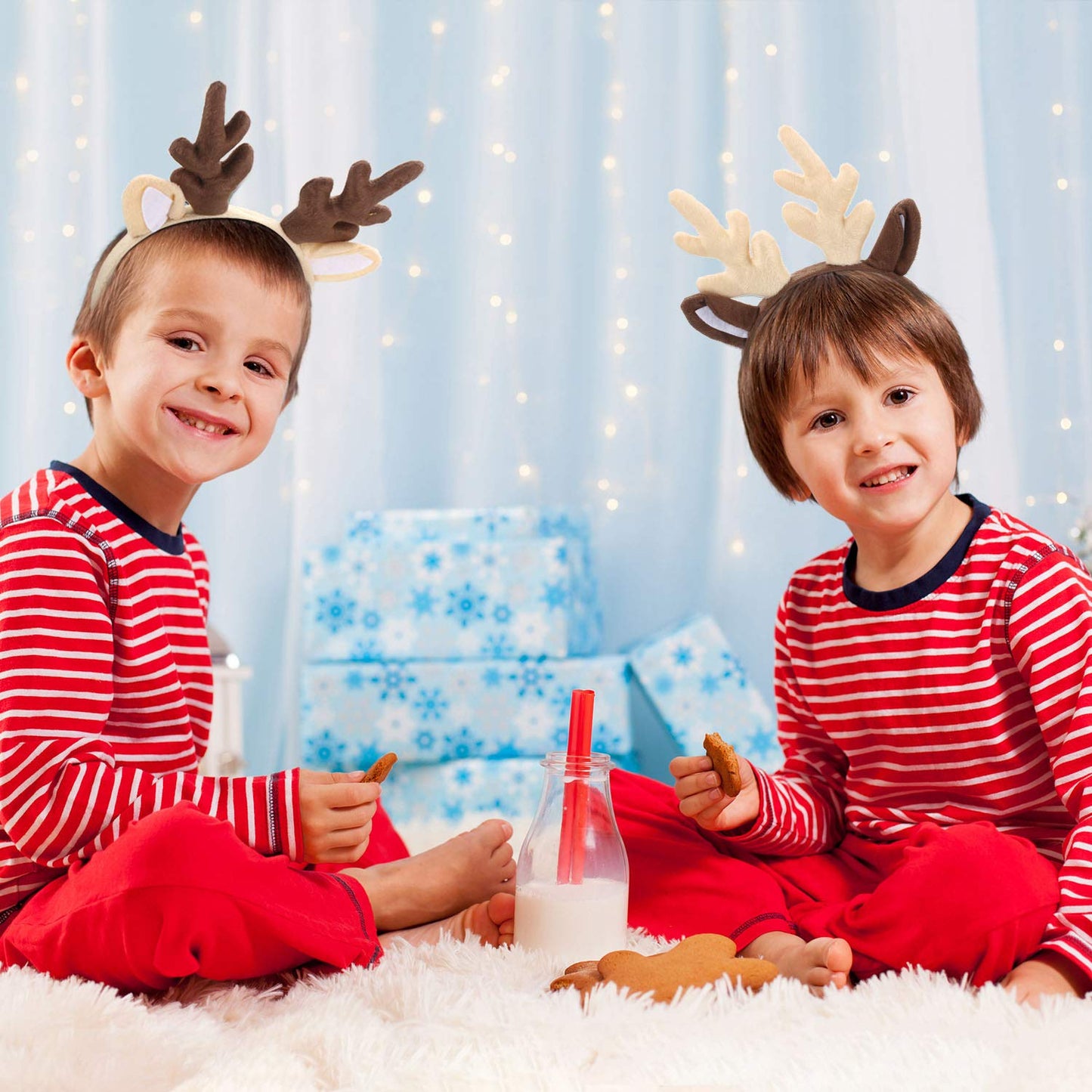 Bememo 2 Pieces Christmas Reindeer Antlers Headband Deer Antlers Headband for Women Halloween Cosplay Party