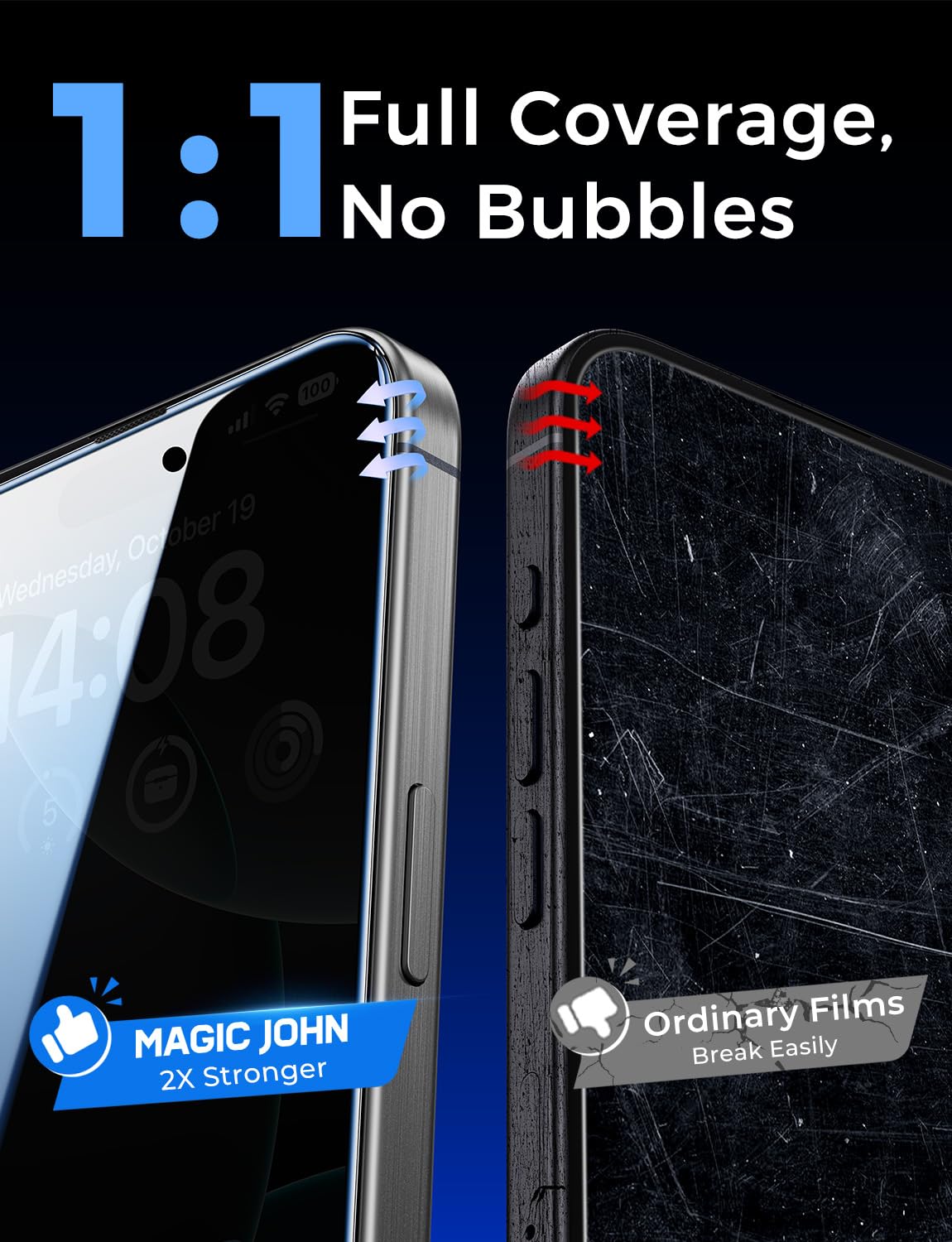 MAGIC JOHN 2 Pack for iPhone 16 Pro Max 6.9 inch Privacy Tempered Glass Screen Protector, Bubble Free, Easy Installation, Auto Dust-Elimination