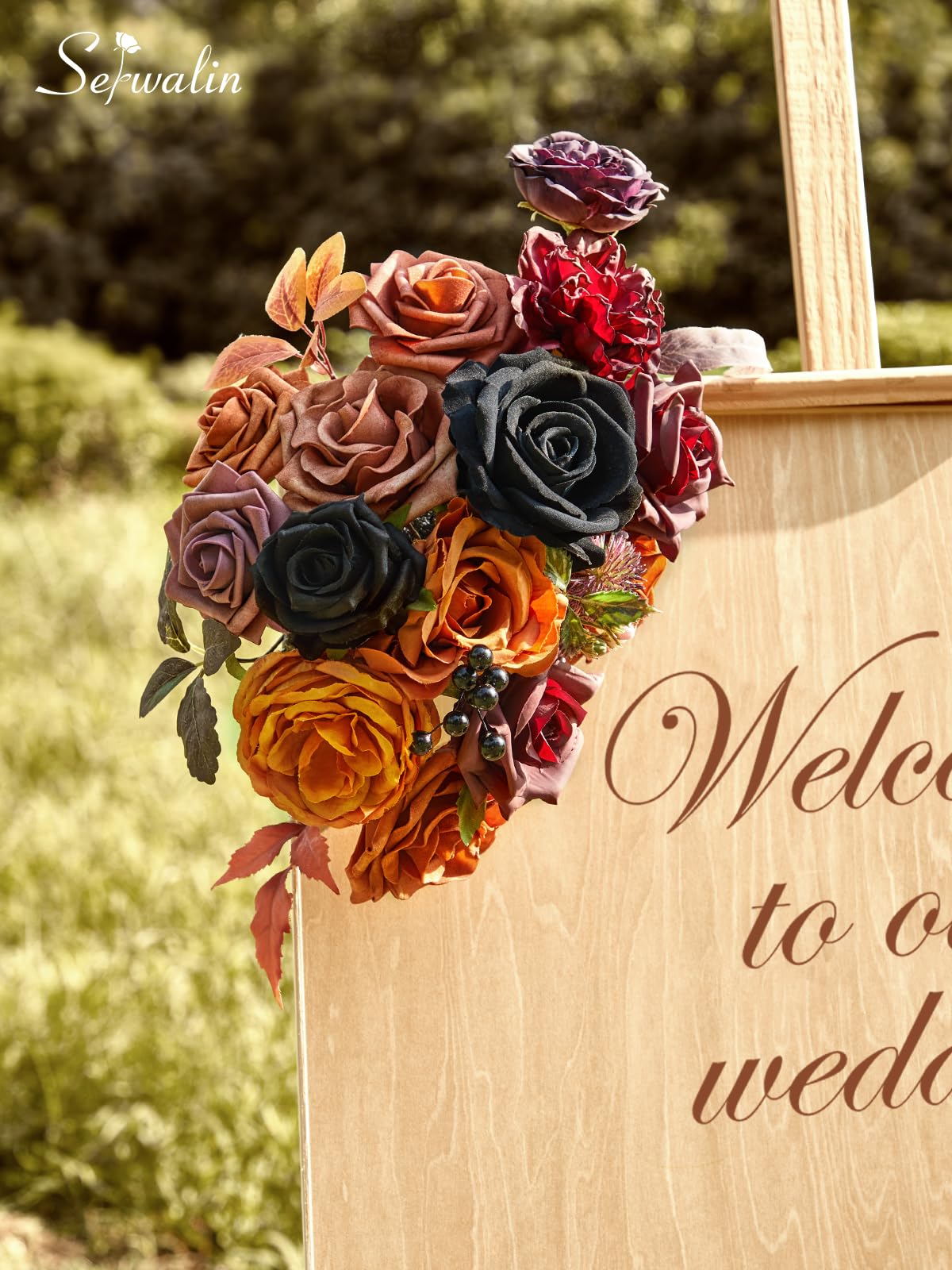 Serwalin Fall Aritificial Flowers Orange Silk Flowers Purple Black Roses Fake Flowers for DIY Centerpieces Boutonnieres Cake Fall Floral Home Decoration