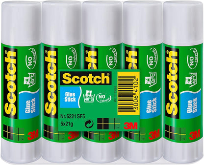 Scotch Permanent Glue Stick Solvent-free, 1 Pack of 5 Glue Sticks, 21g each - Water-based Strong-Hold Adhesive Stick for Arts & Crafts