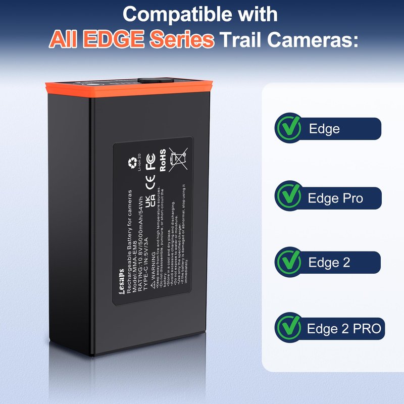 Lesaps 2-Pack 5000mAh Moultrie Power Mag Replacement Battery - Compatible with Moultrie Cellular Trail Cameras Edge, Edge Pro, Edge 2, Edge 2 Pro, USB-C & Solar Panels Charging