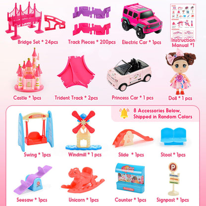 Tragik Track Toys for 3-6 Year Olds, Princess Construction Toys for 3-6 Year Old Girls - Race Tracks & Cars Gift Set