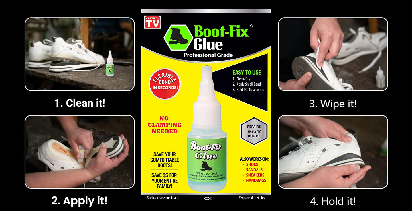 Boot-Fix Glue – Professional Grade Shoe Repair for Boots & Shoes – Instant Bond, Clear Drying, & Durable – For Leather, Rubber, & All Footwear (20 Grams)