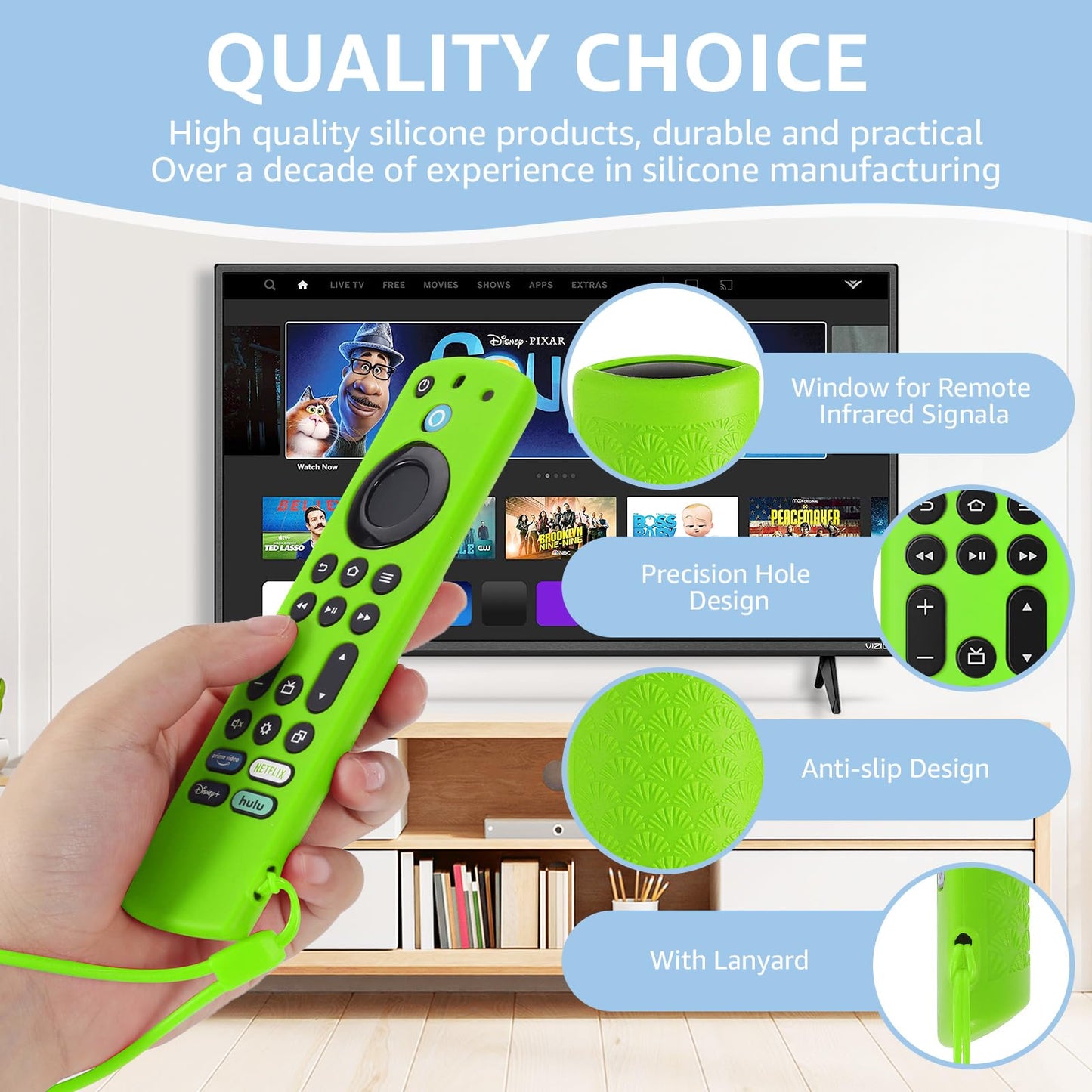 OneBom (2pcs) Silicone Remote Cover for Firetv 4K Max (2nd)/ Insignia/Pioneer/Omni (QLED) Series Alexa Voice Remote Enhanced w, Anti-Slip Protective Case with Same Color Lanyard(Glow Purple&Glow Blue)