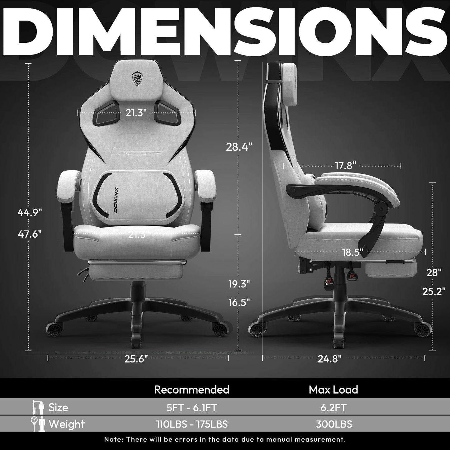 Dowinx Fabric Gaming Chair with Footrest, Big and Tall Gamer Chair with Lumbar Support, Wide Back Computer Chair for Heavy People, Grey
