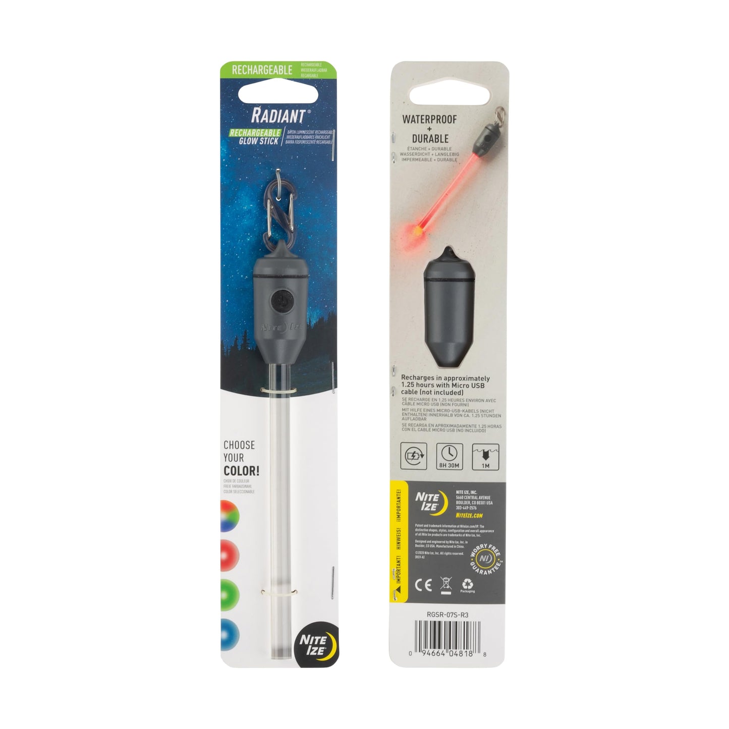 Nite Ize Radiant Rechargeable LED Glow Stick - Reusable & Rechargeable Glow Stick - Waterproof, Color-Changing Light - Disc-O Select