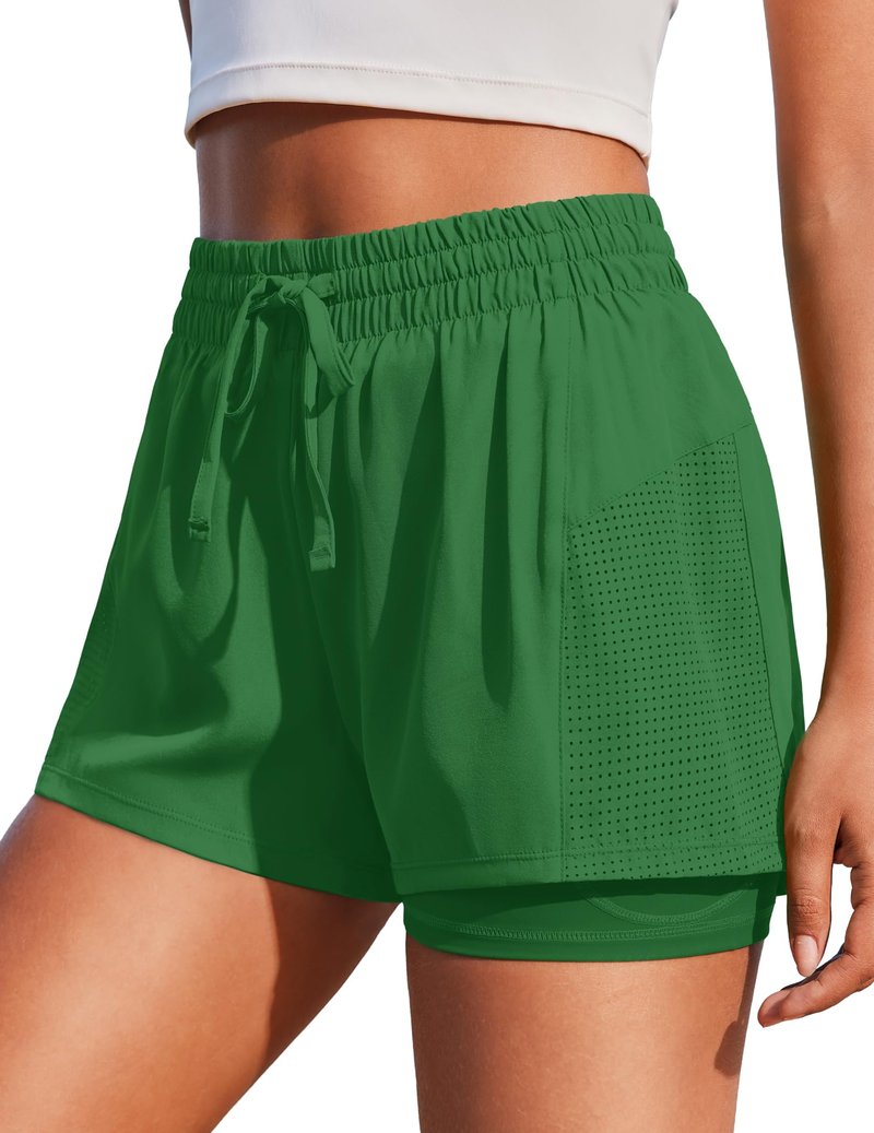 PINSPARK Womens Quick Dry Running Shorts Gym Breathable Athletic Workout Shorts with Soft Liner 2 Pockets Hight Waist Active Shorts Green M