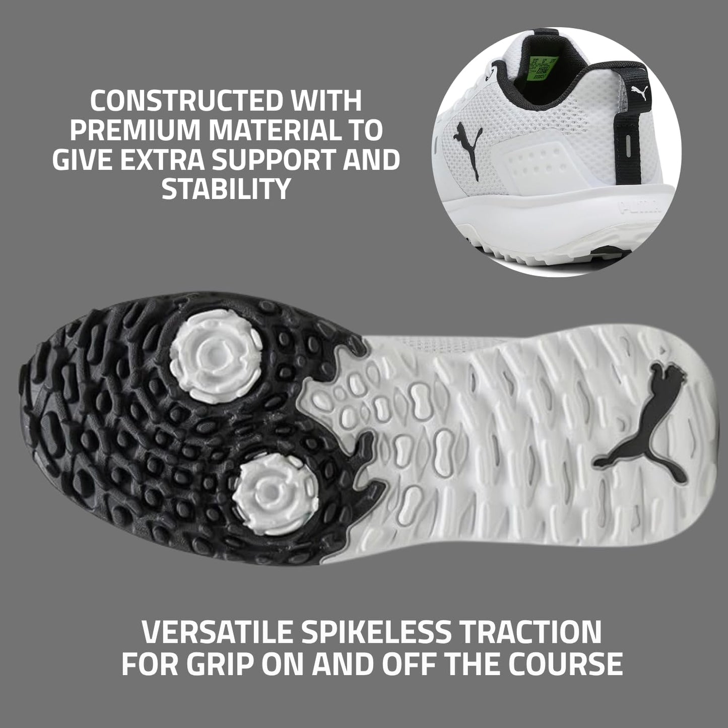 Puma Golf Men's Fusion Grip 6 Golf Shoe, Puma White-Puma Black, 10.5