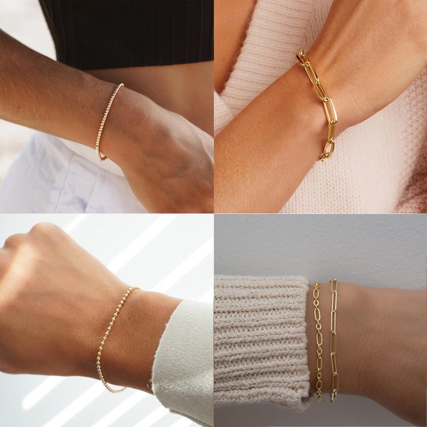 Waterproof Gold Bracelet Stack for Women Non Tarnish,Stainless Steel Dainty Bracelets Layered Paper Clip Bracelet Chain Bracelet for Women Jewelry