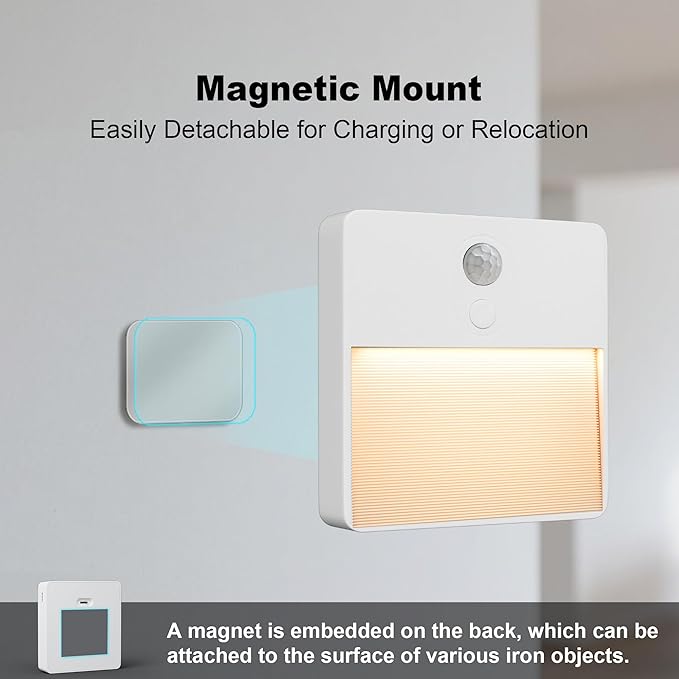 LED Night Light with Motion & Dusk Sensor, 2-Pack, Battery-Powered & Rechargeable, Multi-Color Adjustable, Dimmable