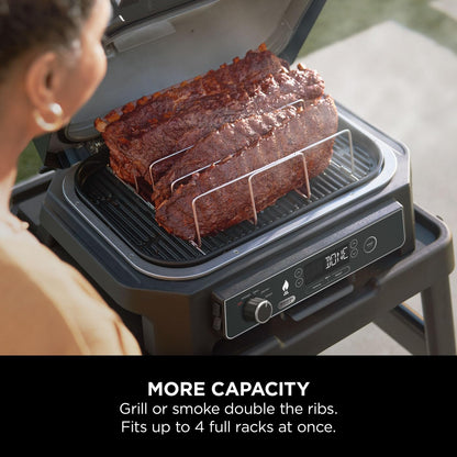 Ninja Woodfire XL Rib Rack for Grilling up to 4 Full Racks of Ribs, Easy to Wipe Clean, Official Accessory, Compatible with Ninja Woodfire XL BBQ Grill OG850 / OG901, Black, XSKOGXLRBRKEU