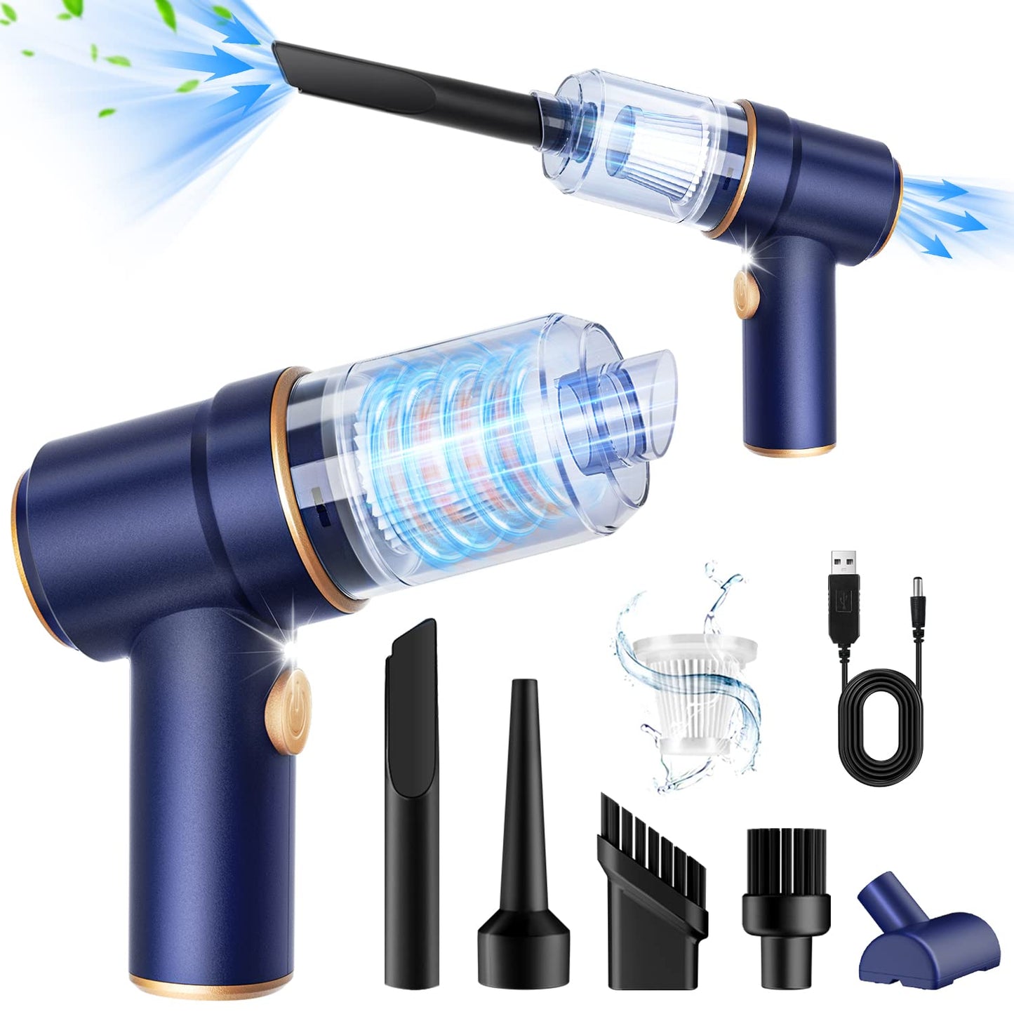 KMM Handheld Car Vacuum Cleaner, 9000Pa Vacuum Cleaner and Air Duster, 120W High Power Hand Held Vacuum with LED Light and Multi-Nozzles for Car, Home, Office, Pet