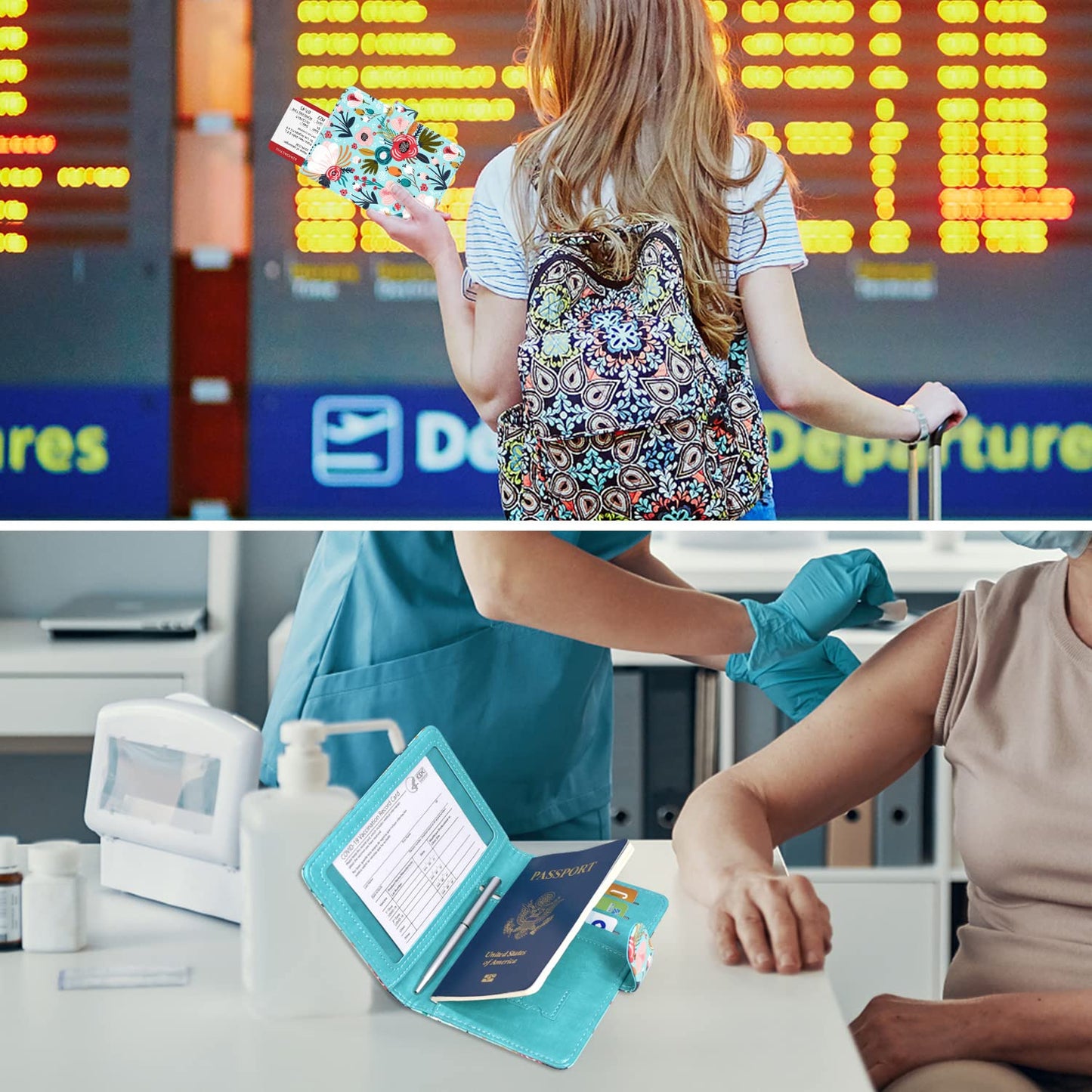 ACdream Unisex Faux Leather Passport and Vaccine Card Holder, RFID Blocking, Z-Flower, 20 x 3.5 x 2.5 in