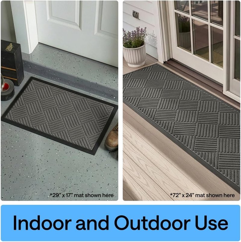 Gorilla Grip Waterproof All-Season Doormat - Natural Rubber, Stain & Fade Resistant | 29x17 Gray Diamond