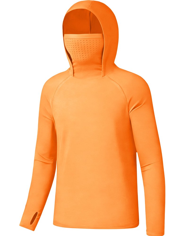 DRONIRING Boys Hooded Fishing Shirt with Mask, Kids UPF 50+ Long Sleeve Rash Guard Hoodie, Sun Protection Beach Swim Shirts Orange