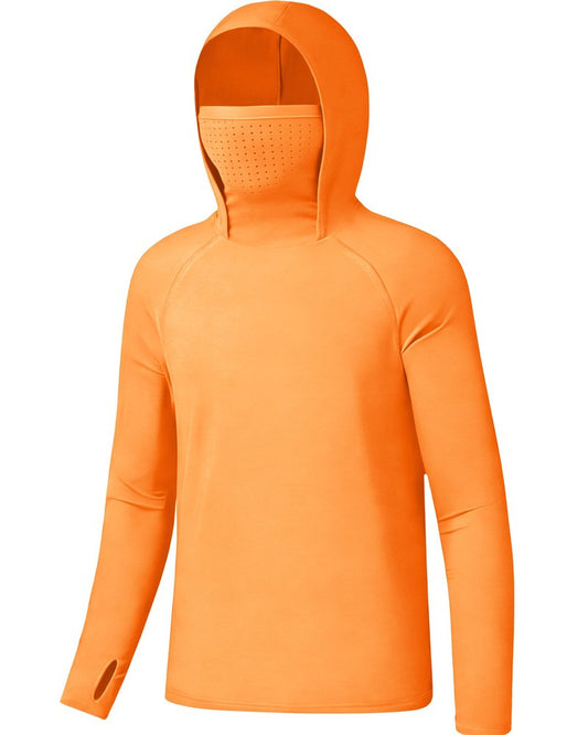 DRONIRING Boys Hooded Fishing Shirt with Mask, Kids UPF 50+ Long Sleeve Rash Guard Hoodie, Sun Protection Beach Swim Shirts Orange