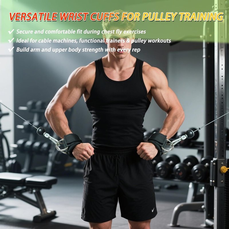 Adjustable Wrist Cuffs for Cable Machine Attachments - Padded Straps with Dual D-Rings for Forearm & Arm Training