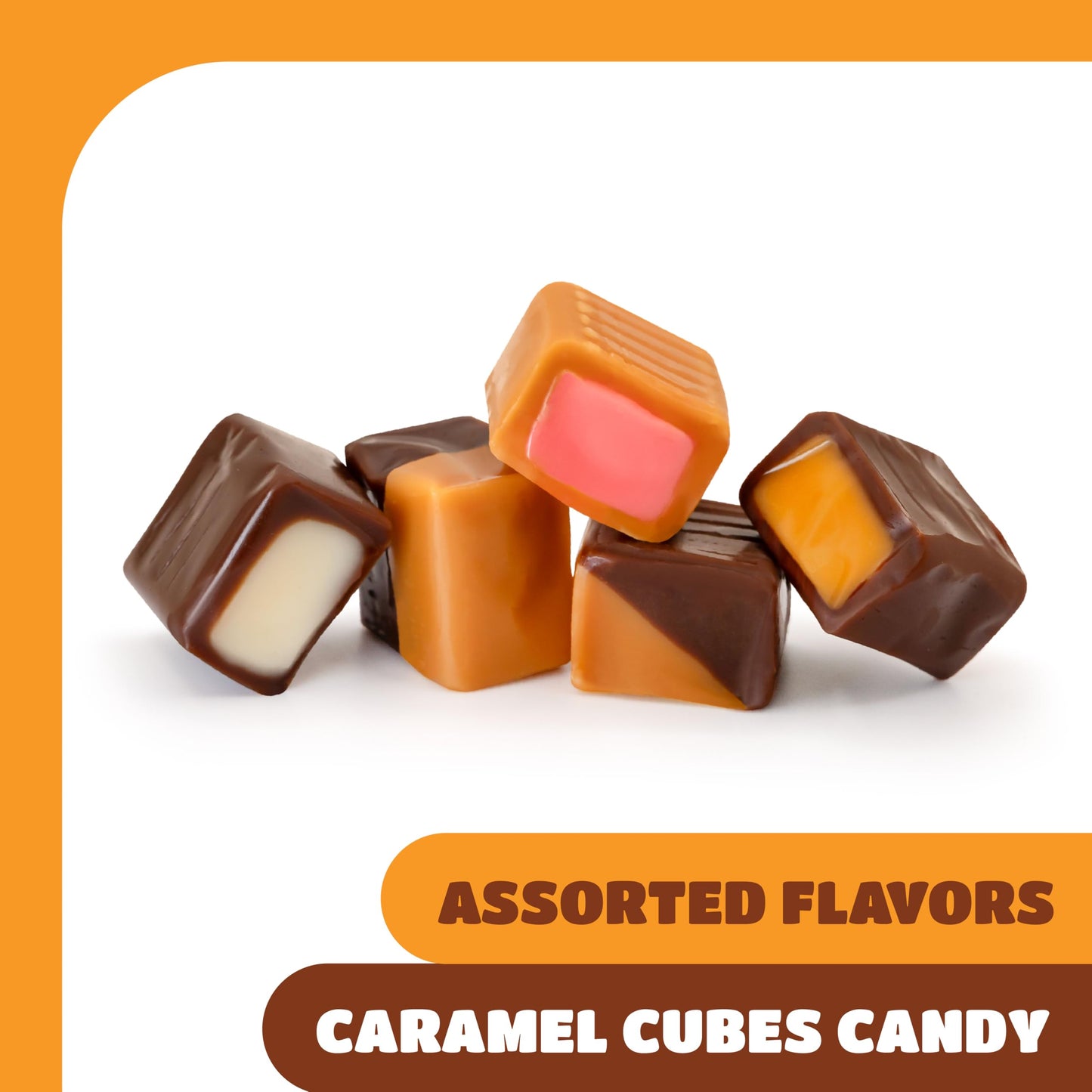 Caramel Cubes Mix - 2 Pound Bulk Pack (About 150 Count) - Assorted Flavors Candy - Filled Caramels Individually Wrapped