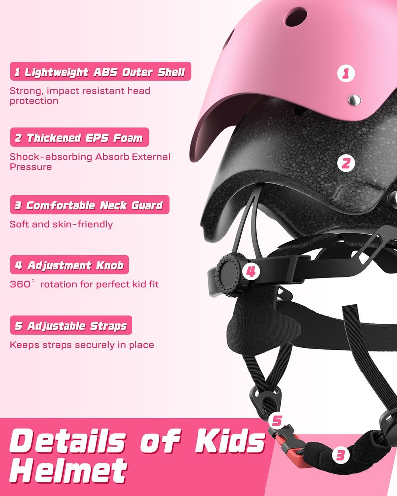 Kids Bike Helmet Set, Adjustable Helmet for Ages 3-10 Year Boys Girls, Pad Set with Knee and Elbow Pads for Bike, Roller, Skating, Scooter, Longboard and More Sports