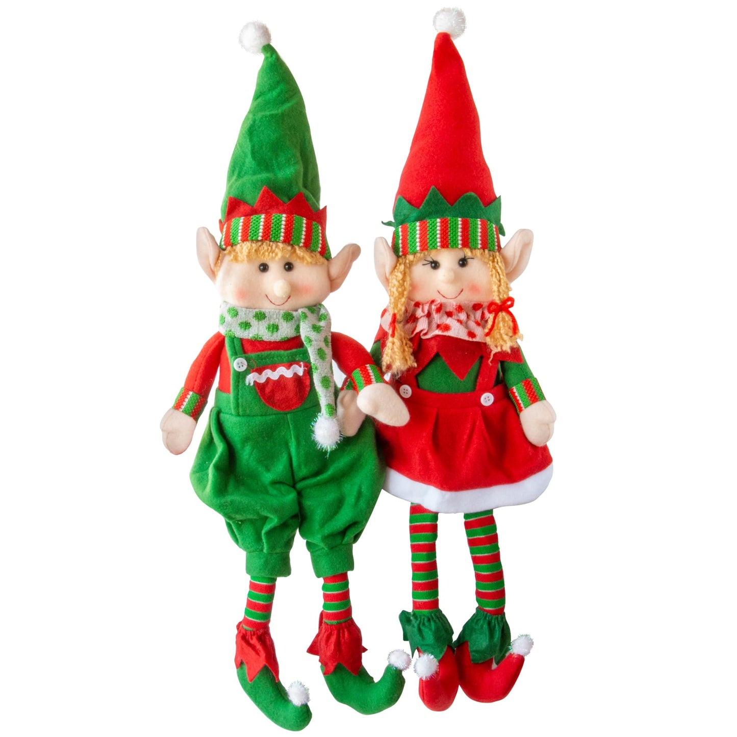 Elf Plush Christmas Stuffed Dolls, Set of 2-18" Boy and Girl Elves Holiday Cute Plush Shelf Toys - Fun Kids Buddy Figurine Decorations, Christmas Winter Holiday Party Festive Decor and Gift Exchange