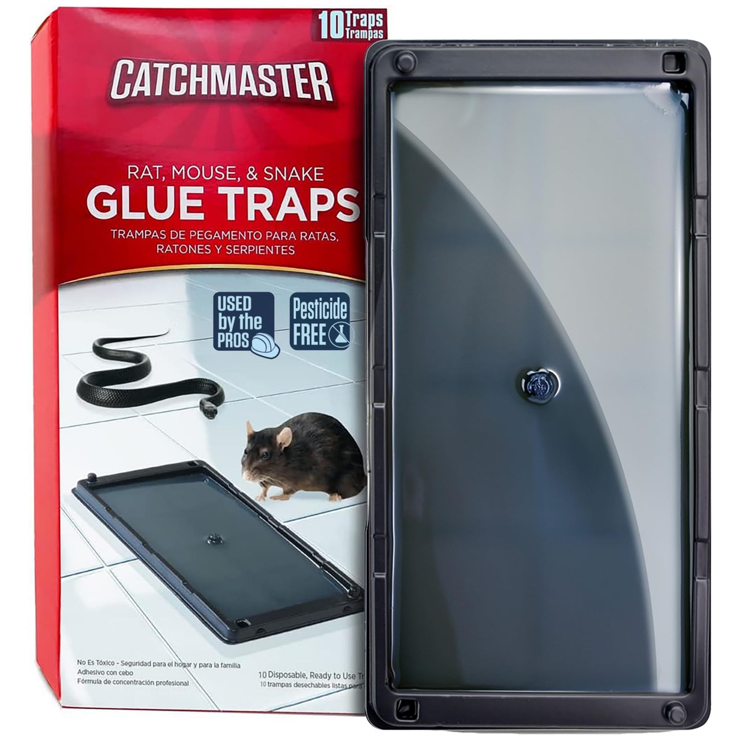 Catchmaster Rat, Snake and Mouse Traps 10Pk, Large Bulk Glue Rat Traps for Home, Adhesive Plastic Tray for Inside House, Snake, Mice, & Spider Catcher, Pest Control for House & Garage