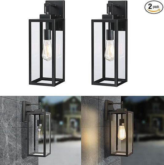 2 Pack Large Outdoor Wall Sconce, 18 Inch Black Wall Lantern Large Size Porch Light for House Outside Wall Light Fixture for Garage, Patio Light with with Glass Shade, E26 Socket