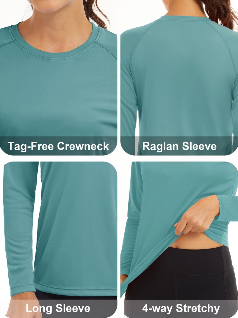 MAGCOMSEN Running T Shirts for Women Athletic Shirts Women Long Sleeve Shirts UV Shirts for Women Summer T Shirts for Women Workout Shirts Fishing Shirts Grey Green