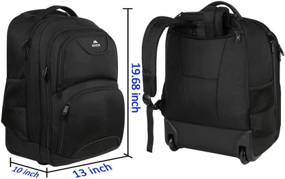 MATEIN Travel Backpack with Wheels, Rucksack with Wheels Cabin Size Wheeled Backpack 17inch Laptop Trolley Business Cabin Bag Carry On Suitcase Hand Luggage School Backpack for Women, Men, Uni, Black