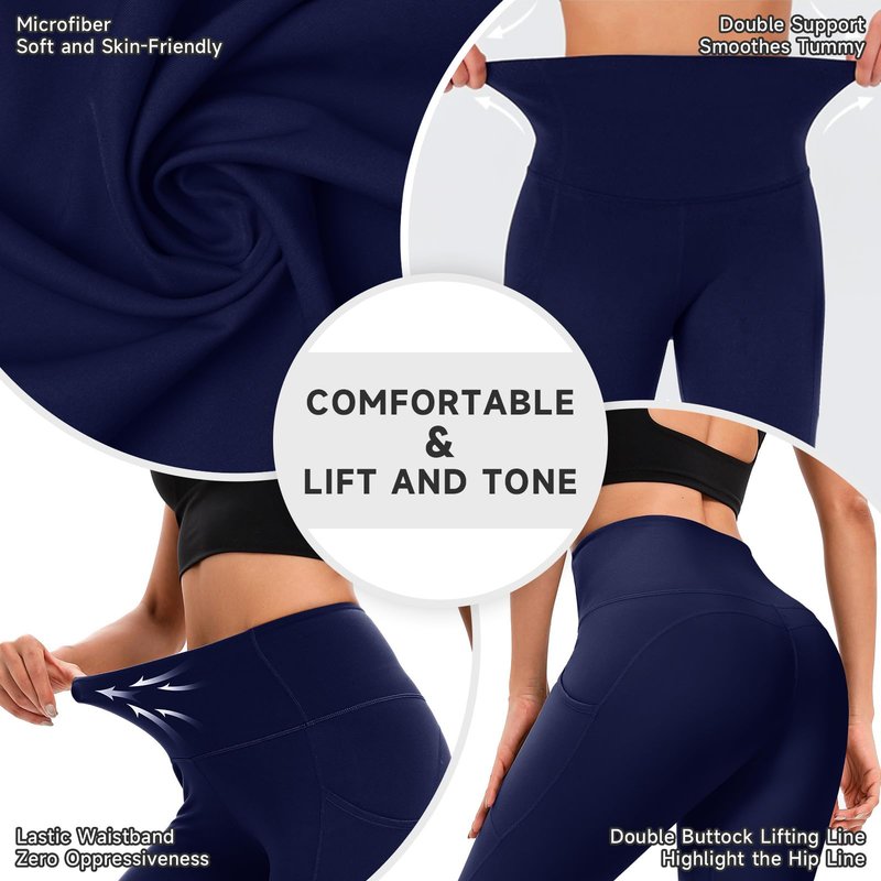 RONLIMO High Waisted Capri Leggings for Women, Upgraded Capri Buttery Soft Yoga Pants for Workout Running Tummy Control, Seamless Yoga Leggings with Pockets, Workout Leggings for Women, Blue, S