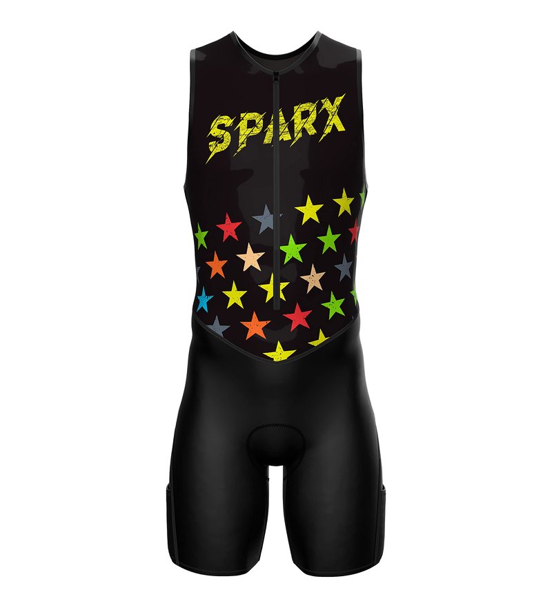 Sparx Men's Premium Triathlon Suit – Padded, Quick-Dry, Compression Fit, Lightweight Tri Suit for Swim, Bike, Run Race & Training (XL, Stars)