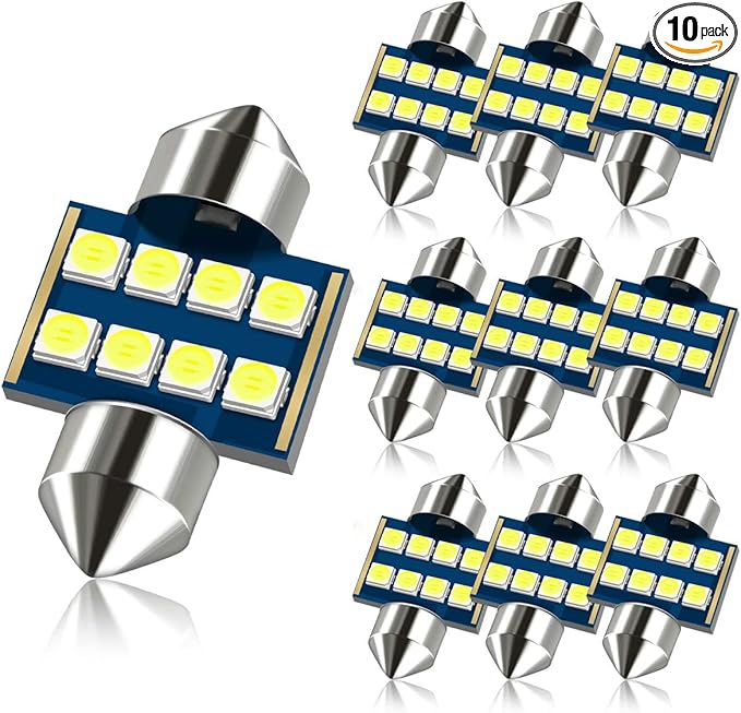31MM Festoon DE3175 3175 6428 6000K White Extra Bright LED Bulbs for Car Interior Lights License Plate Map Dome Trunk Door Courtesy Light 8-SMD Chipset Canbus Error Free