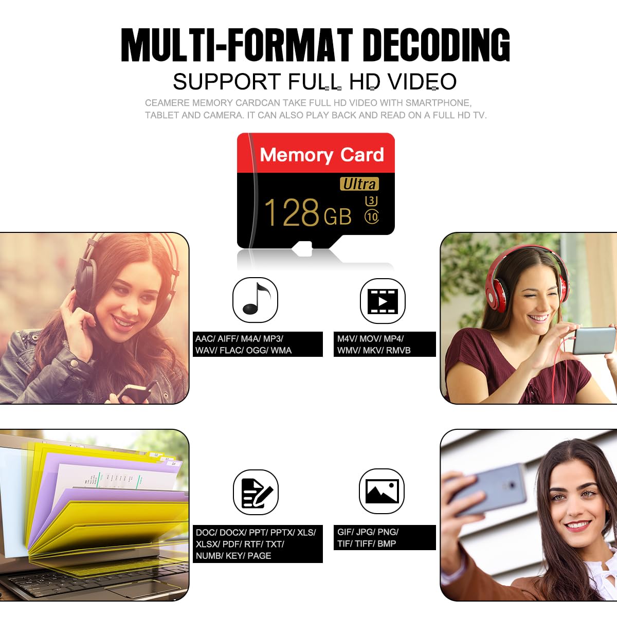 2 Pack Micro memory card 128 GB with Adapter, C10/U3/UHS-I/A1, TransFlash Card, TF card for Camera, Smartphone, Tablet, Drone (Red 128GB *2)