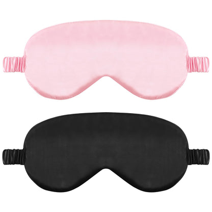 2 Pack Sleep Mask Silk Eye Mask Cover for Sleeping, Soft Satin Blindfold with Elastic Strap, Comfortable Night Sleeping Mask for Women Men (Black, Pink)