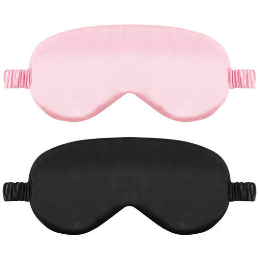 2 Pack Sleep Mask Silk Eye Mask Cover for Sleeping, Soft Satin Blindfold with Elastic Strap, Comfortable Night Sleeping Mask for Women Men (Black, Pink)