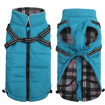 Warm Pet Dog Coats and Jackets,Waterproof Reflective Pet Dog Harness Vest Winter Puppy Clothes with Chest Strap, Outdoor Walking Adjustable Chest Strap-Blue-M