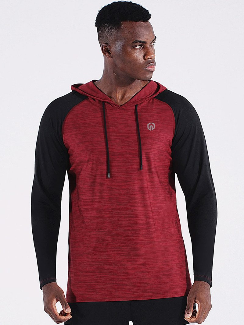 NELEUS Men's Running Shirt Long Sleeve Workout Shirts with Hoods,5102,3 Pack,Dark Grey/Slate Grey/Red,XX-Large