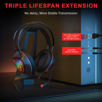 Gaming Headset for Xbox Series X/S, Xbox One, PS5, PS4, PC with 7.1 Surround Sound, Wired Gaming Headphone with Noise Cancelling Mic, Dynamic RGB Light for Xbox Controller, Switch (BlackRed)