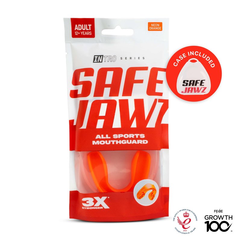 SAFEJAWZ Mouth Guard, Slim Fit Mouthguard for Youth with Case, Easy Fit Remoldable Mouthpiece for Football, Boxing, Lacrosse, MMA, Basketball & All Contact Sports (Kids <11 Years, Orange)