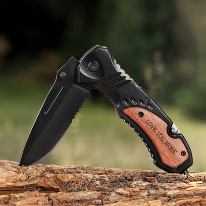 Gifts for Him Husband Men Valentines Day, Anniversary Birthday Gifts ideas for Boyfriend, Engraved Pocket Knife, Wooden Handle Folding Knife with Wood Box, Unique Outdoor Camping Hunting Fishing Tool