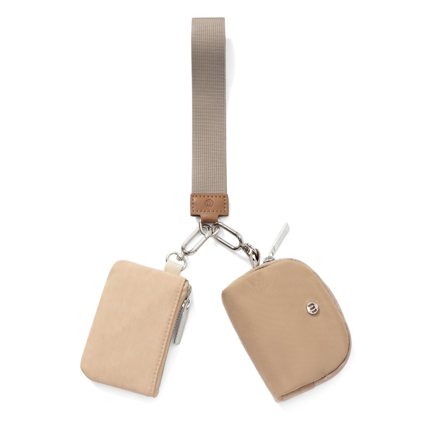 Mini Zip Around Wristlet Keychain Wallet for Women Dual Pouch Wristlet Portable Wallet Coin Purse Mini Women Coin Pocket, Khaki+Brown